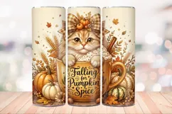 Pumpkin Spice Cat 20 OZ Skinny Tumbler Wrap Sublimation PNG. Product Image 2