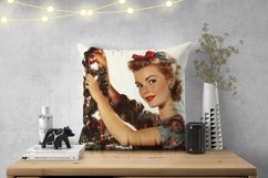 Retro Christmas Woman Pillowcase PNG, Winter Pillow Designs Product Image 2