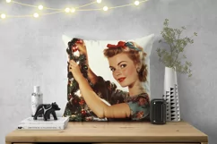 Retro Christmas Woman Pillowcase PNG, Winter Pillow Designs Product Image 2