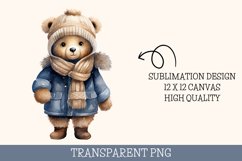 Watercolor Christmas Teddybear Clipart, Winter Teddy Png Product Image 1