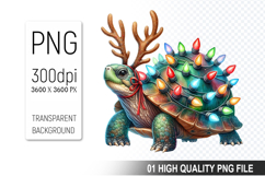 Watercolor Christmas Turtle With Lights Clipart PNG Bundle Product Image 3