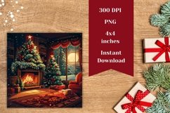 Cozy Christmas Square Coaster, Fireplace Sublimation Coaster Product Image 2