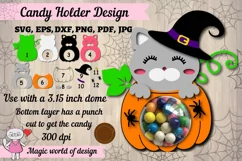 Halloween Cat in a pumpkin candy dome svg, paper cut temp Product Image 1