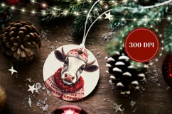 Christmas Product Tag, Christmas Cow Round Ornament Template Product Image 2