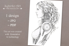 Robot Girl coloring page for adults. Adult coloring page Product Image 1