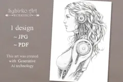 Robot Girl coloring page for adults. Adult coloring page Product Image 1