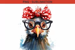 Funny Chicken with Red Bow and Glasses PNG Sublimation Product Image 1