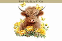 Little Cow With Peonies, Highland Cow Printable Art Product Image 1