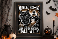 Black Cat Crossing Halloween Sign PNG Graphic Product Image 2