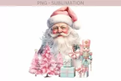 Santa Claus Smiley Face Png, Pastel Christmas Scene, Pink Product Image 1