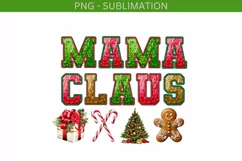 Mama Claus PNG, Embroidered Letters Mama Claus for Shirt Product Image 1