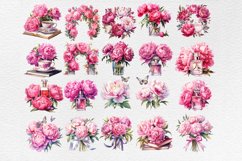 Watercolor Pink Peony Bundle Clipart, Watercolor flowers Product Image 2