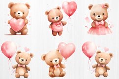 Little Bear Valentine Clipart Bundle, Watercolor Valentines Product Image 3