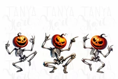 Spooky Season Dansing Skeletons & Pumpkin Head PNG Product Image 3