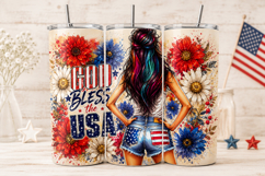 Blessed USA Girl Tumbler Wrap PNG, Patriotic Back View Woman Product Image 1