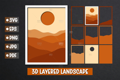 3D Layered Hills with Sun Scene Papercut SVG Design Product Image 1