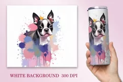 Watercolor Dog Sublimation Tumbler Wrap | 20 oz Straight Png Product Image 2