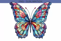 Stained Glass Butterfly PNG, DTF Transfers,Watercolor Design Product Image 1