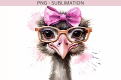 Funny Ostrich PNG with Pink Bow & Glasses Product Image 1