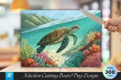 Graceful Turtle in Turquoise Waters Cutting Board PNG Product Image 1