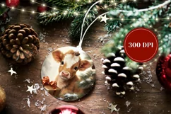 Christmas Baby Cow Round Ornament, Christmas Cow Sublimation Product Image 2