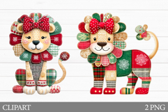 Christmas Lion Clipart. Patchwork Christmas Clipart Product Image 1