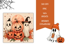 Boho Halloween Pumpkins Square Coasters, Fall Coasters PNG Product Image 2