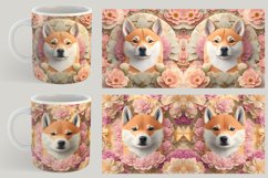 3D Shiba Inu Dog Floral Mug Wrap | Sublimation Coffee Product Image 3