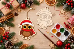 Santa Owl Christmas Ornament Laser Engraving and Coloring Product Image 3