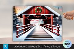 Snowy Bridge to Rustic Barn Cutting Board PNG Product Image 1