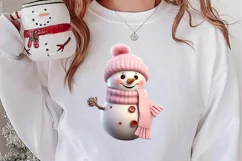 Pink Christmas Snowman Clipart, Christmas PNG Product Image 2