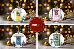 Christmas Door Ornaments, Watercolor Door Round Ornament PNG Product Image 2