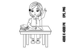 Schoolgirl Raises Hand in Lesson for Coloring Product Image 1