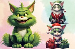 Cute Green Cat Christmas Sublimation Clipart, Green Cat Product Image 3