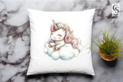 Cute Rainbow Unicorn Watercolor Clipart Sublimation PNG Product Image 2