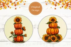 Farm Pumpkins Car Coaster PNG, Sunflowers Sublimation Product Image 2
