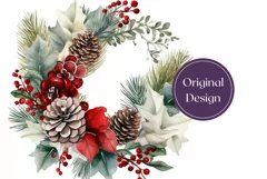 Christmas Tumbler Wrap, Watercolor Christmas Wreath PNG Product Image 2