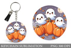 Cute Ghost Keychain Design. Halloween Keychain Sublimation Product Image 1