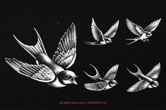 10 Bundle Dark Art Swallow Bird Flying Animal Tattoo Clipart Product Image 3