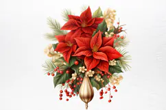 Vintage Floral Christmas Clipart PNG Product Image 2