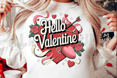 Hello Valentine Typography Design With Heart,Arrow,And Roses Product Image 2