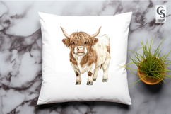 Cute Highland Cow Watercolor Farm Animal Clipart PNG Product Image 3