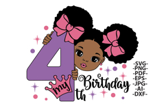 4th Birthday Girl SVG PNG Glitter Afro Princess Clipart Product Image 2
