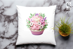 Cute Floral Cupcake Bouquet Clipart Sublimation PNG Product Image 2