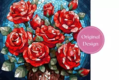 Red Roses Tumbler Design, Stained Glass Flowers Tumbler PNG Product Image 2