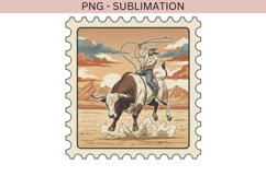 Cowboy Bull Riding PNG | Rodeo Western Stamp Design Product Image 2