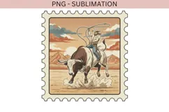 Cowboy Bull Riding PNG | Rodeo Western Stamp Design Product Image 2