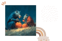 Black Wolf Pillow, Pumpkins Pillowcase, Halloween Pillow PNG Product Image 2