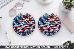 Flags Car Coaster Sublimation| 4th Of July Coaster PNG Product Image 1