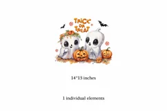 Trick or Treat, Halloween Lettering PNG, Ghost and Pumpkin Product Image 2